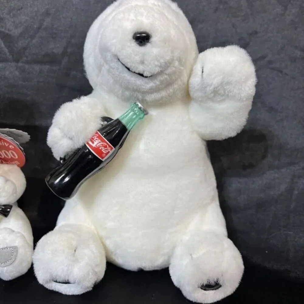 coca cola. vintage ‎ BRAND Plush Polar Bears with scarf both holding bottles